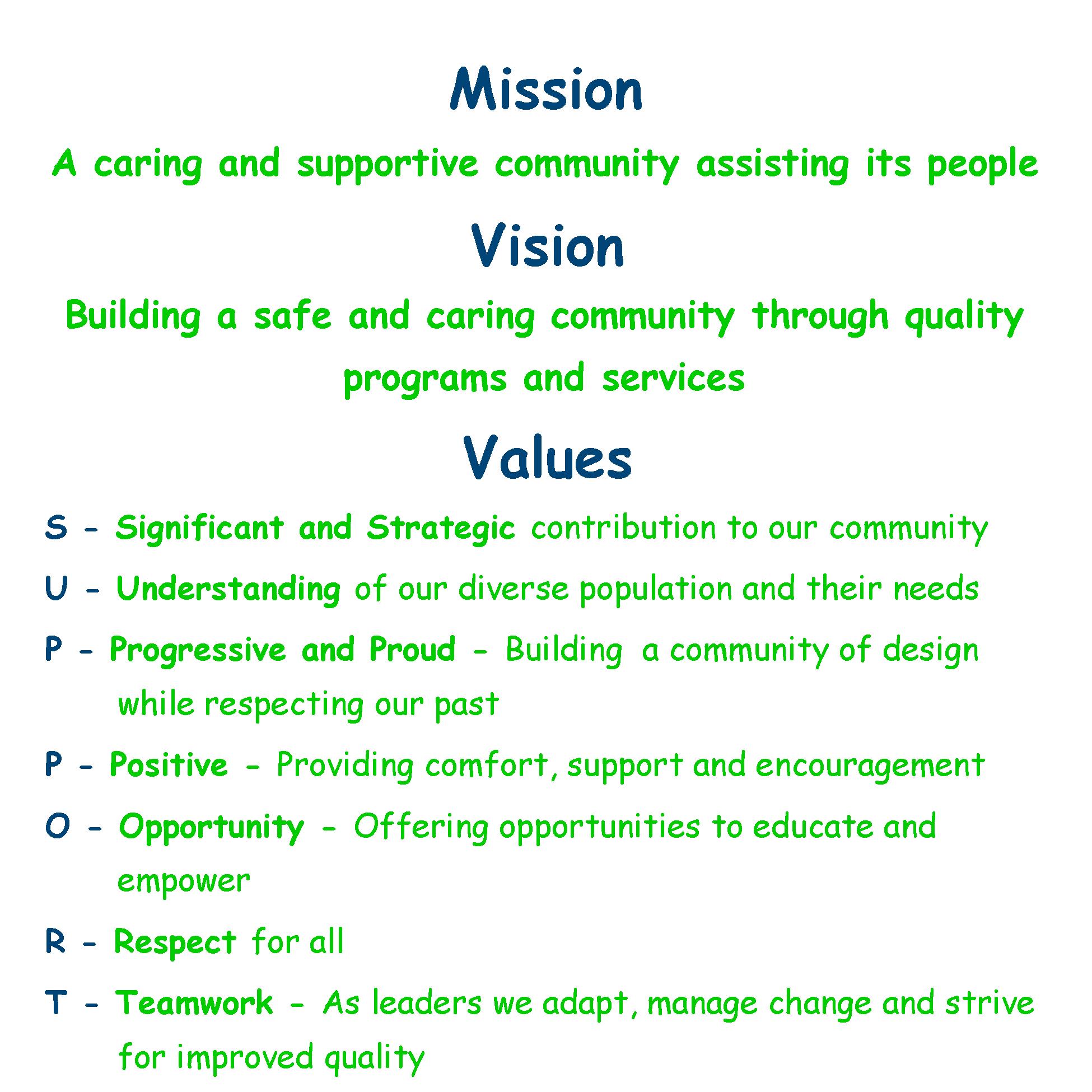 Mission, Vision and Value Statements